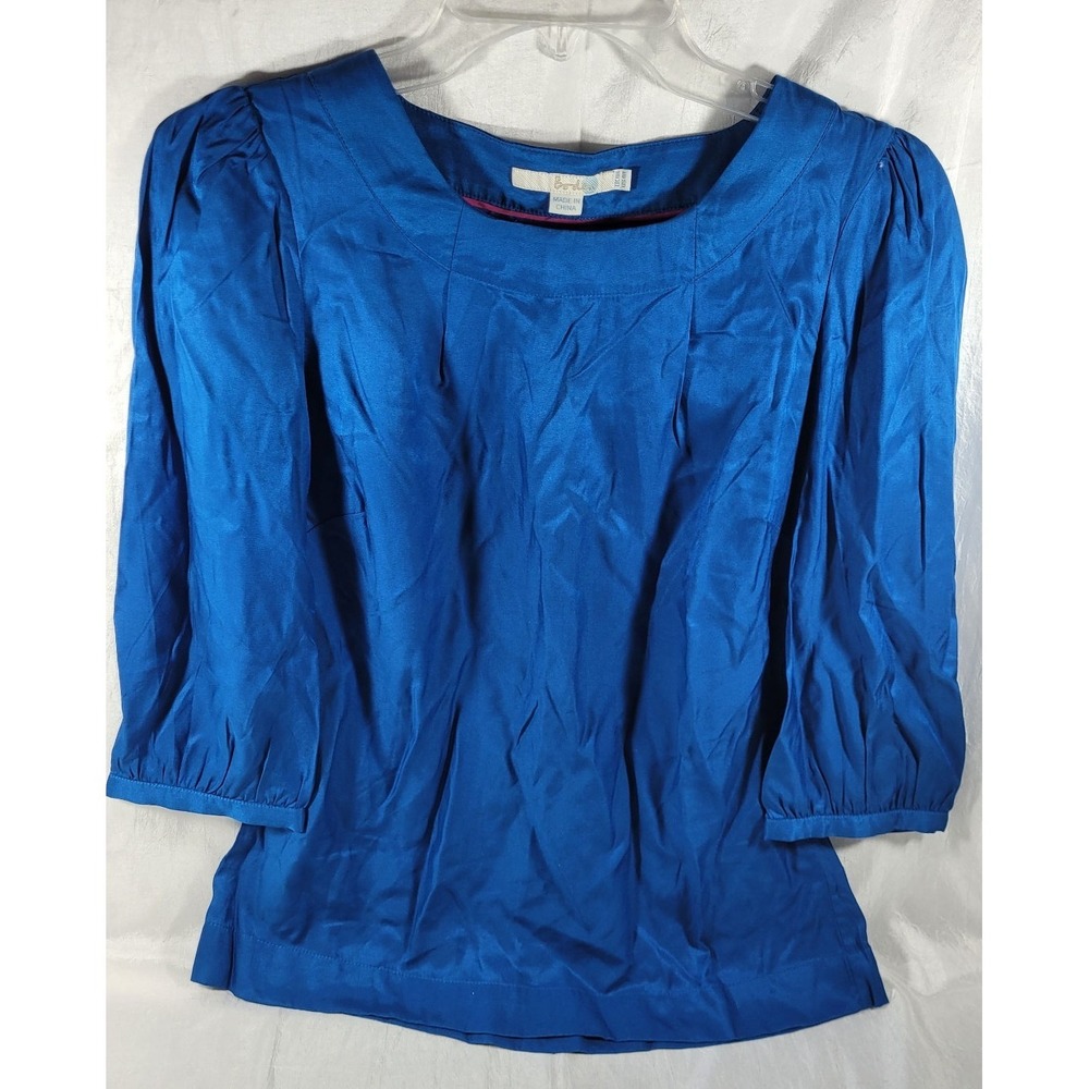 Boden‎ Women's Viscose Silk 3/4 Sleeve Blouse - Deep Bright Blue - Size 4R